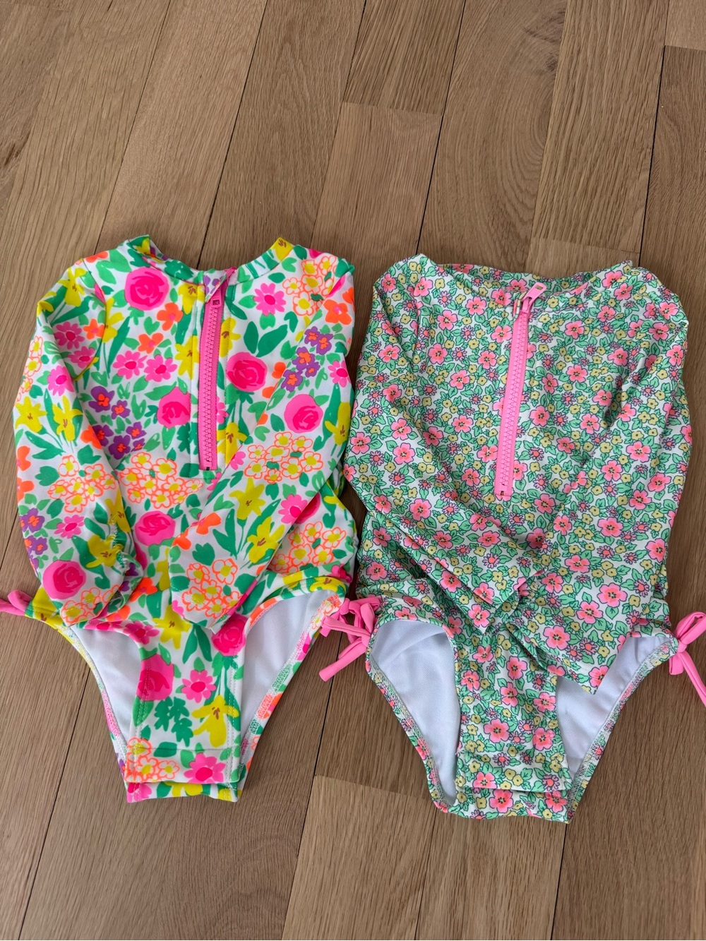Floral Long Sleeve Girls Swimsuits - Pink & Green